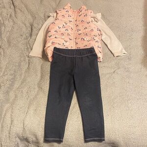 Charming Pink Floral Vest and Black Leggings for Kids